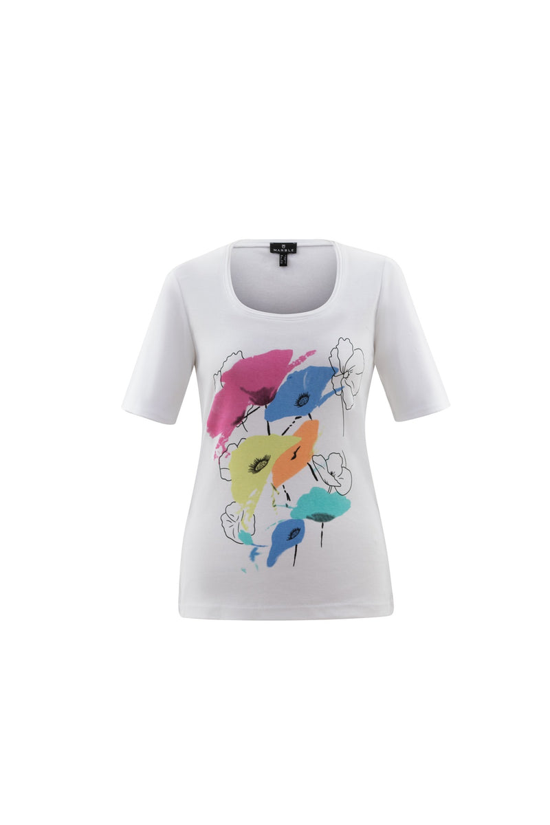 Marble white t shirt with flower print.